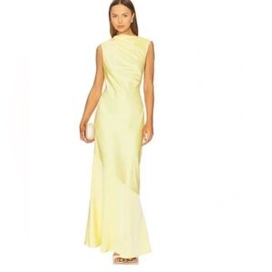 Significant Other Lana Satin Maxi Dress Butter Yellow Open Back Size 6
